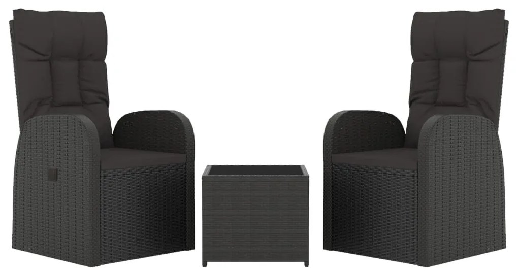 3 pcs conjunto lounge de jardim vime PE e aço preto