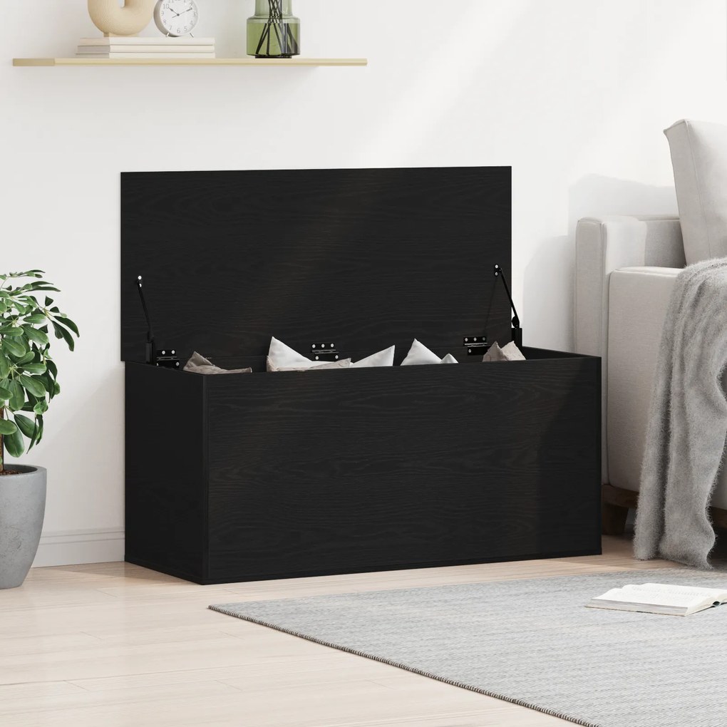 Caixa de Armazenamento vidaXL com Tampa Madeira de Carvalho Preta 100x42x46 cm Madeira Engenharia