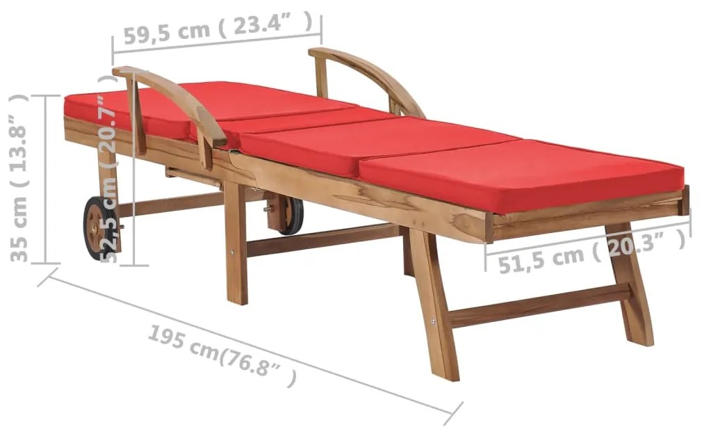Espreguiçadeiras c/ almofadões 2 pcs teca maciça vermelho