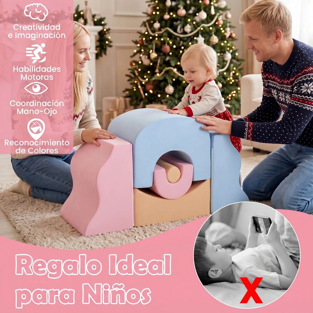 Conjunto de 6 Blocos de Escalada para Crianças, Capa Removível e Lavável, Multicolor