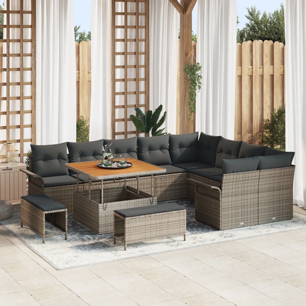 Conjunto de Sofá de Jardim 12 Peças com Almofadas de Rattan Sintético