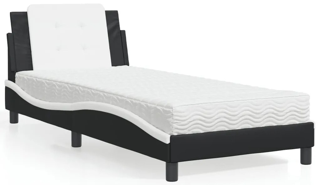 vidaXL Cama com colchão 80x200 cm couro artificial preto e branco