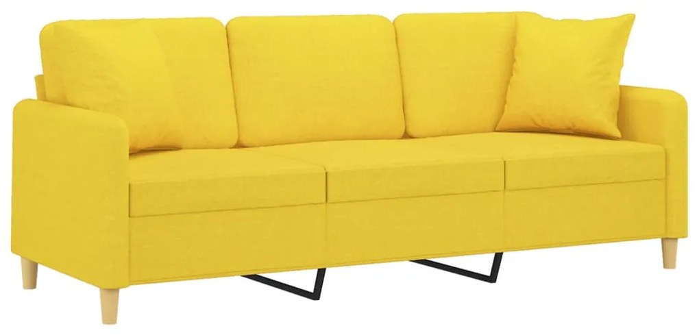 Sofá 3 lugares + almofadas decoração 180cm tecido amarelo-claro