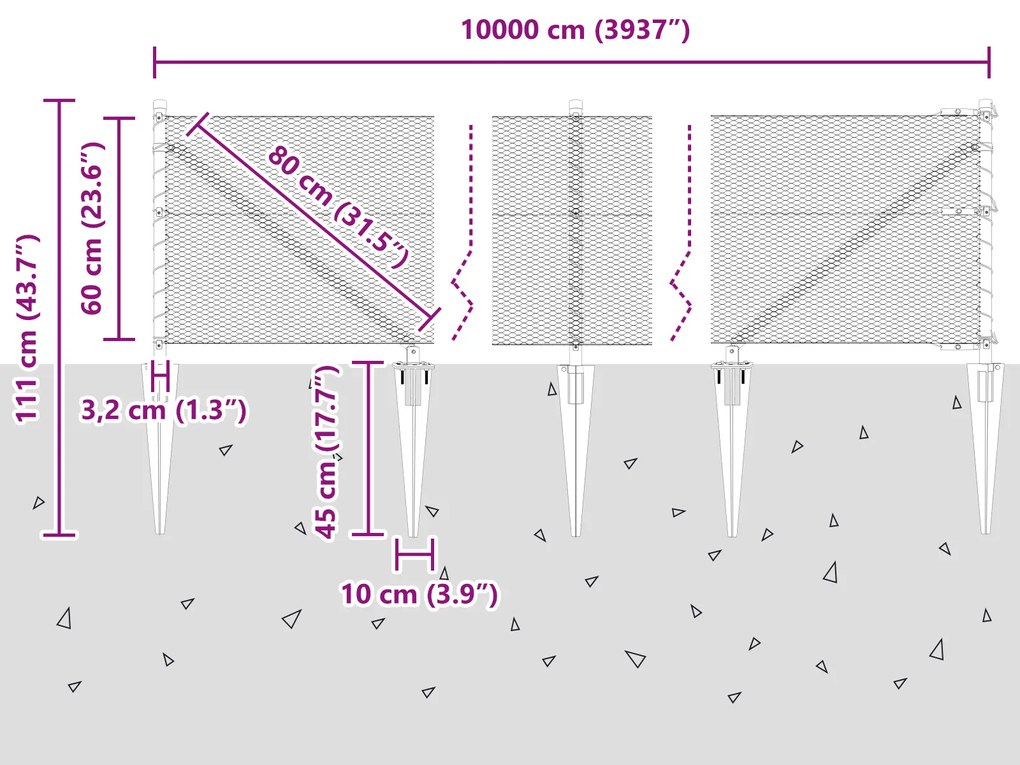 Cerca Hexagonal vidaXL Cinza 0,6x100 m Aço