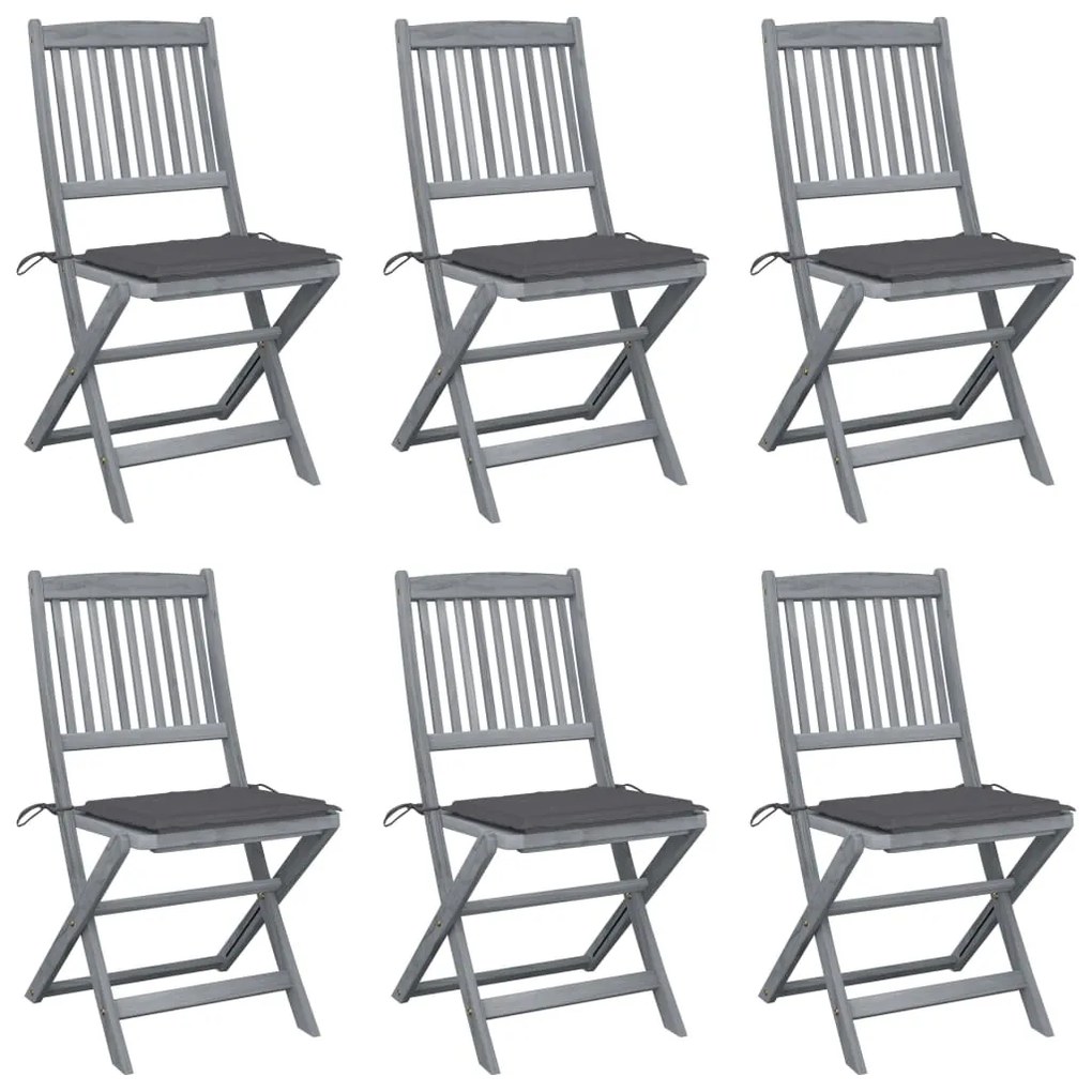 vidaXL Cadeiras exterior dobráveis c/ almofadões 6 pcs acácia maciça