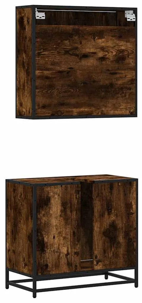 2 pcs conj. móveis casa de banho derivados madeira cor fumado