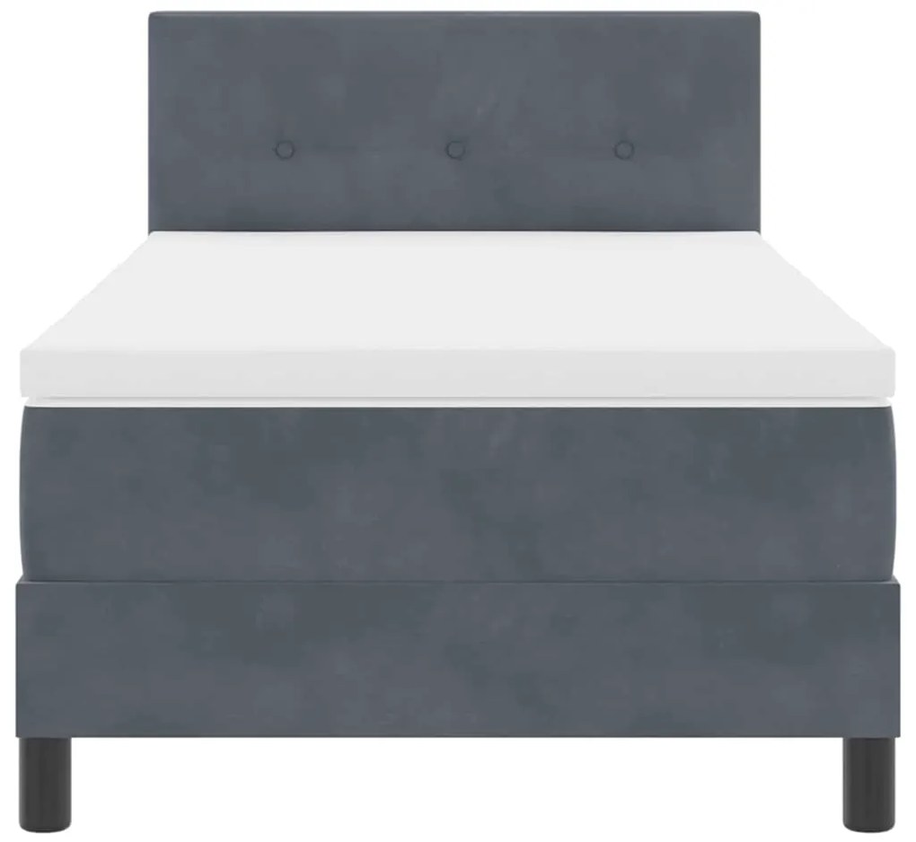 Cama Box Spring vidaXL com Colchão e LED Cinza Escuro 90x200 cm Veludo