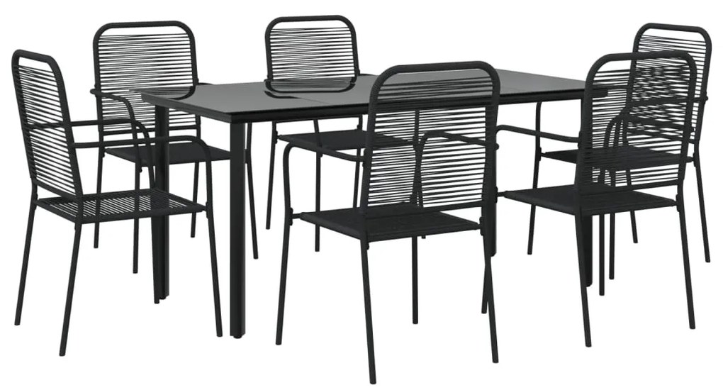 7 pcs conjunto de jantar p/ jardim corda de algodão e aço preto
