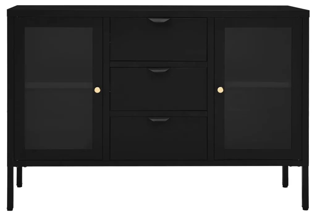 Aparador Lita em Aço e Vidro Temperado de 105 cm - Preto - Design Mode