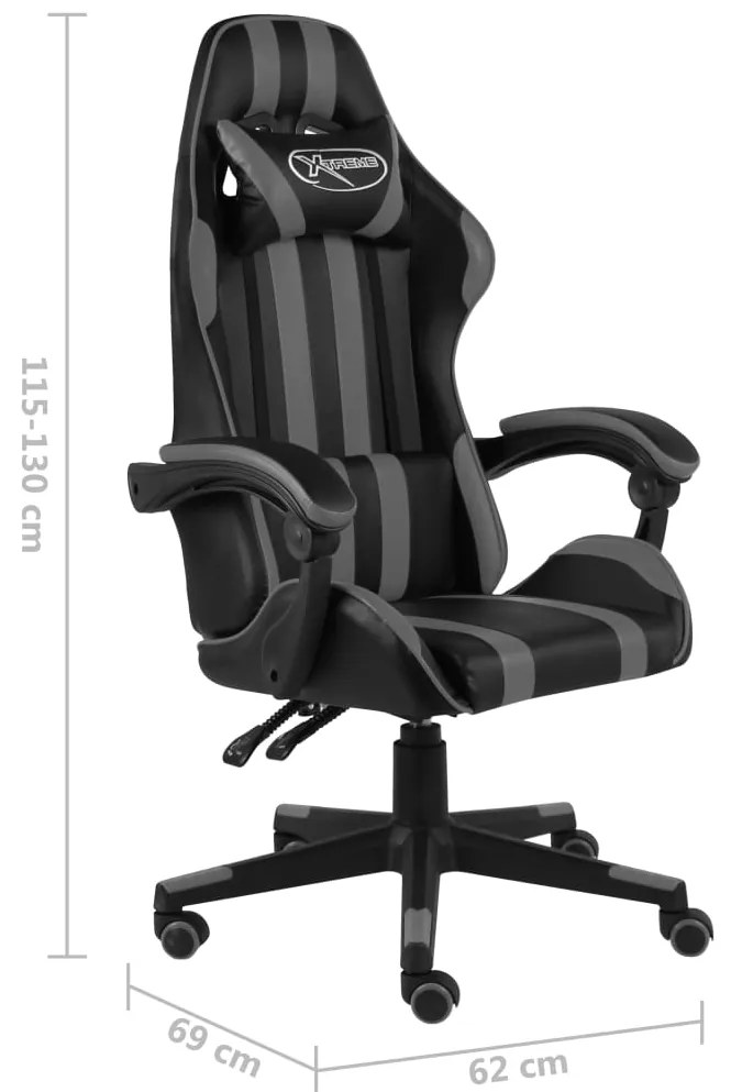 Cadeira estilo corrida couro artificial preto e cinzento