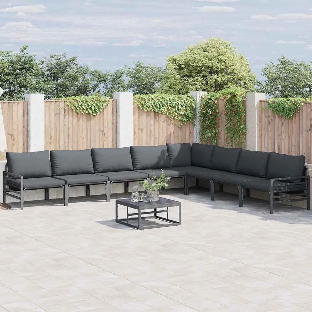 vidaXL Conjunto de Sofá de Jardim 8 pcs Cinzento-escuro Aço