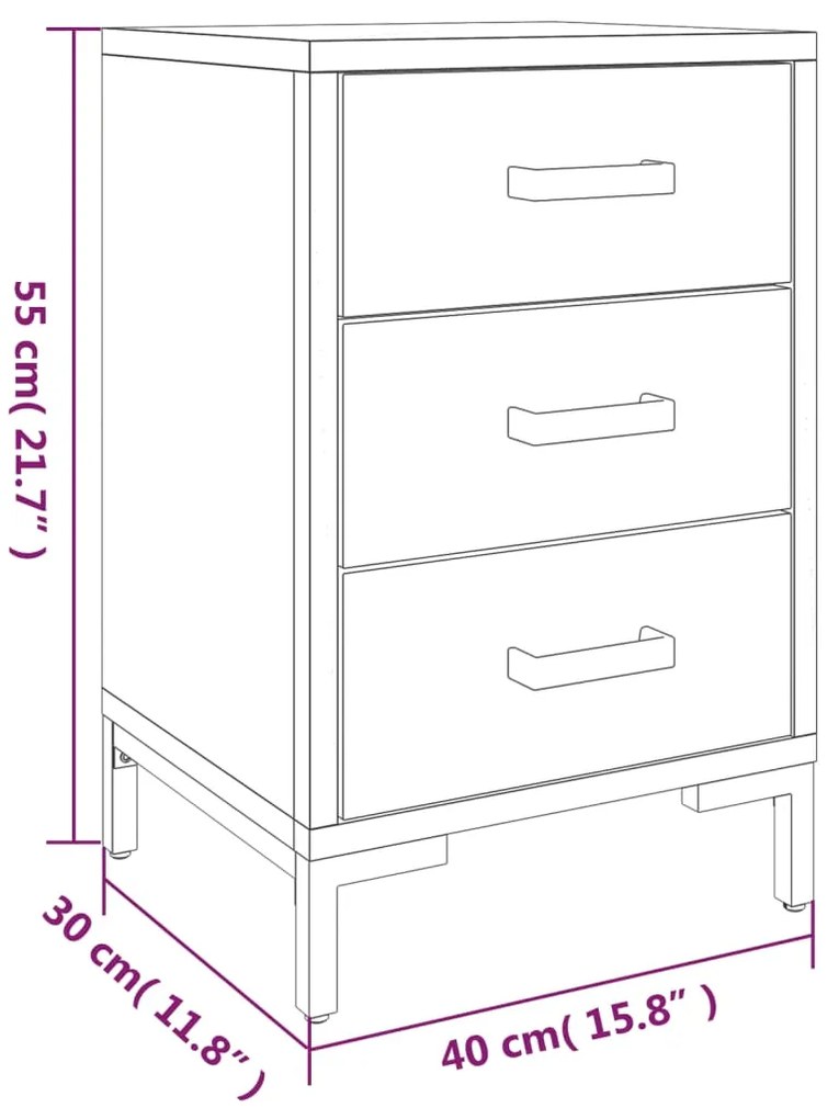 Mesa de cabeceira 40x30x55 cm pinho reciclado maciço preto