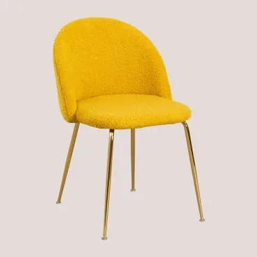 Cadeira de Jantar em Chenille Kana Design Mostaza & Dourado - Sklum