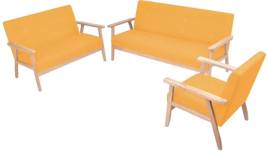 Conjunto de sofás 3 pcs tecido amarelo