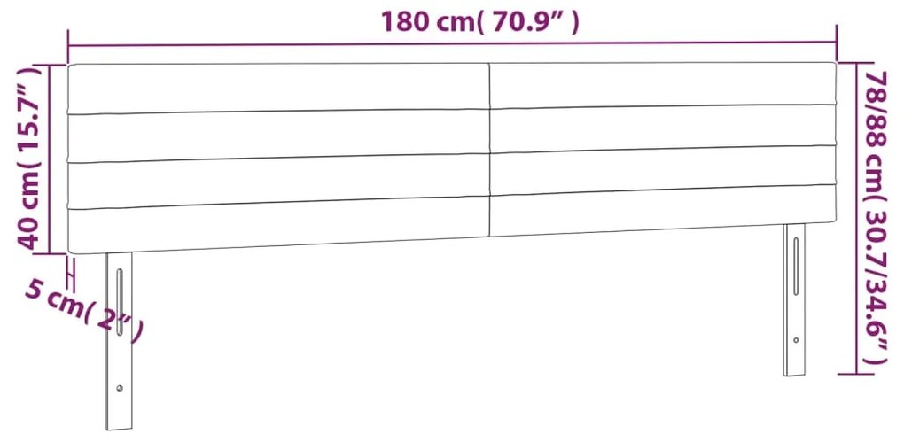 Cabeceira de cama c/luzes LED veludo 180x5x78/88cm cinza-escuro