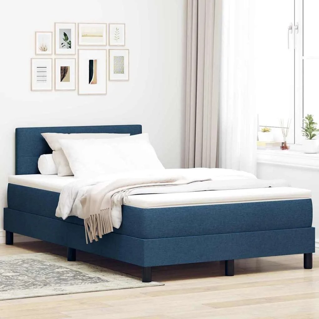 vidaXL Cama Box com colchão com cabeceira Azul 120 x 190 cm tecido
