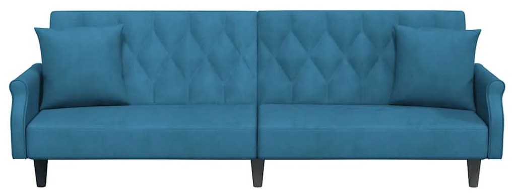 Sofá-cama com apoio de braços veludo azul