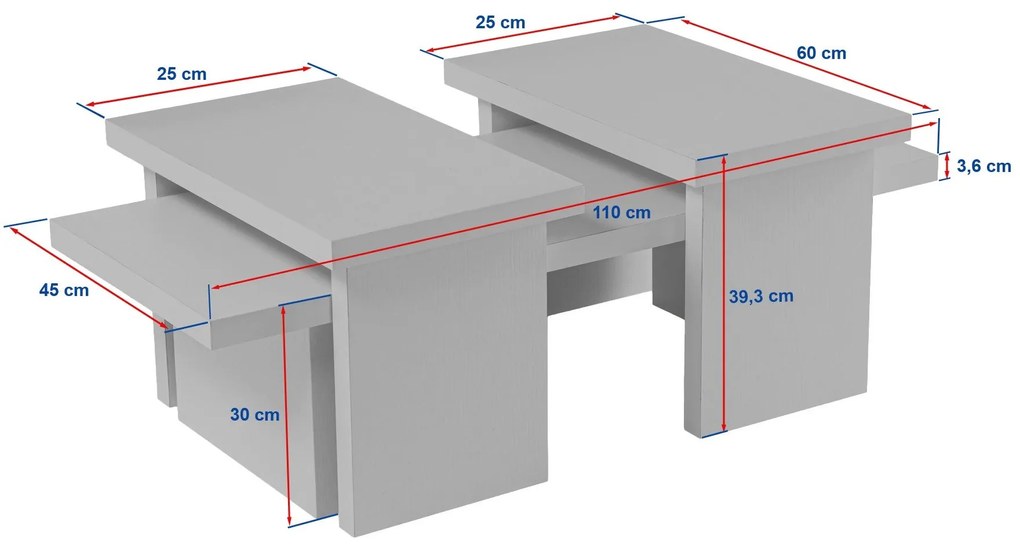 Mesa de Centro "Sanctuary" – Cinzento, 110x45x41,5 cm, Design Acolhedo