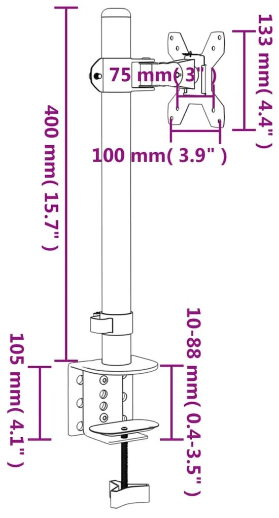 Suporte para monitor VESA 75/100 mm aço preto