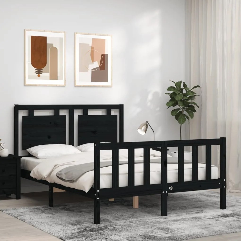 3192165 vidaXL Estrutura de cama com cabeceira 120x200cm madeira maciçao preto