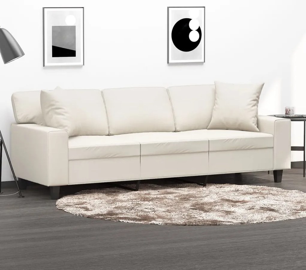 vidaXL Sofá 3 lugares c/ almofadas/almofadões 180cm couro artif. creme