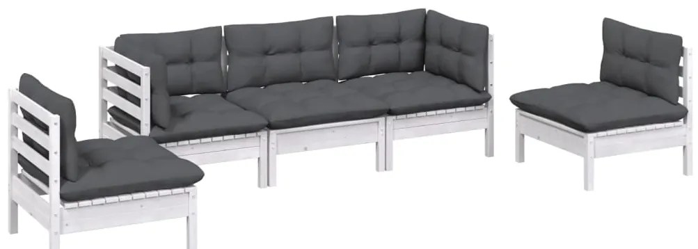 5 pcs conjunto lounge de jardim c/ almofadões pinho maciço