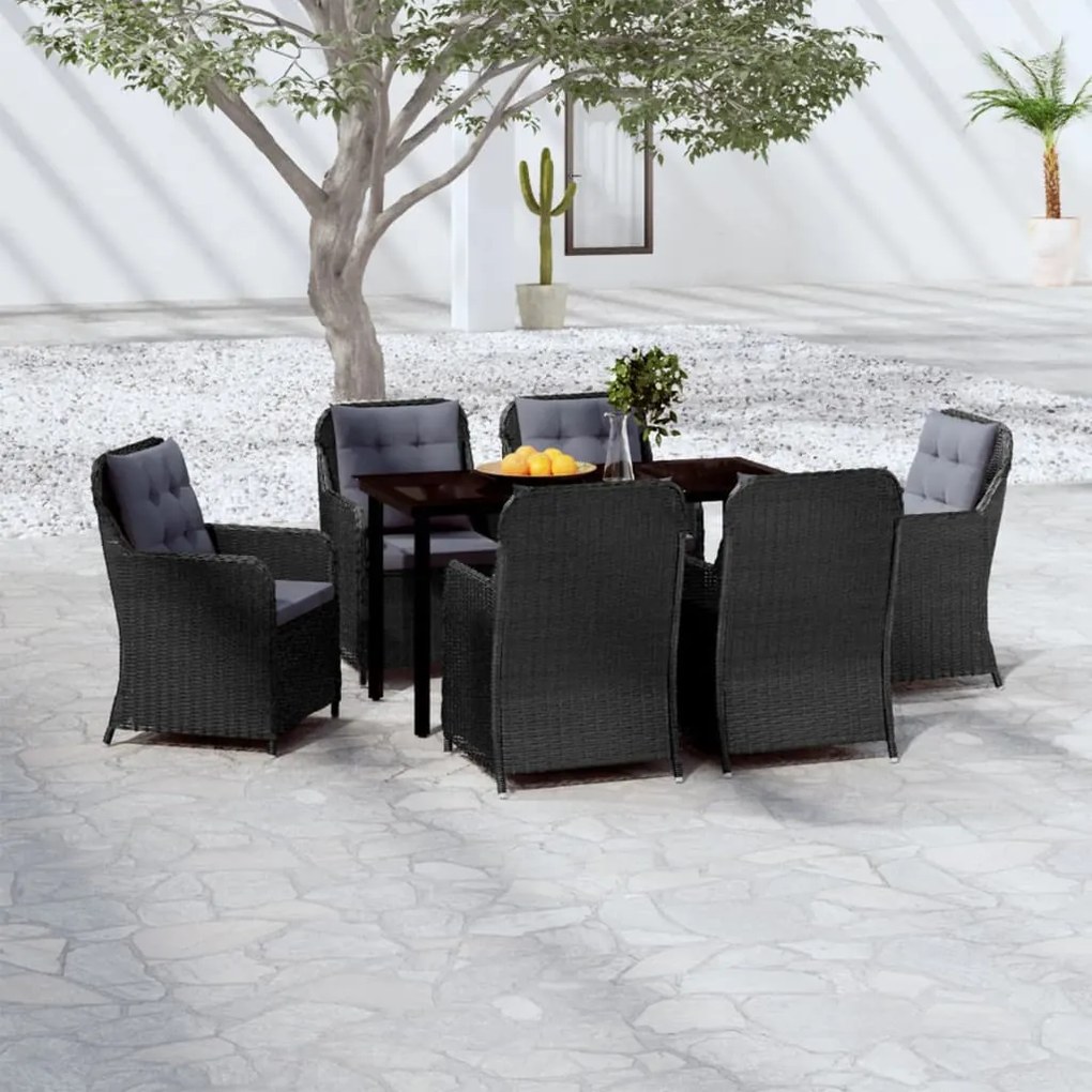 vidaXL 7 pcs conjunto de jantar para jardim preto