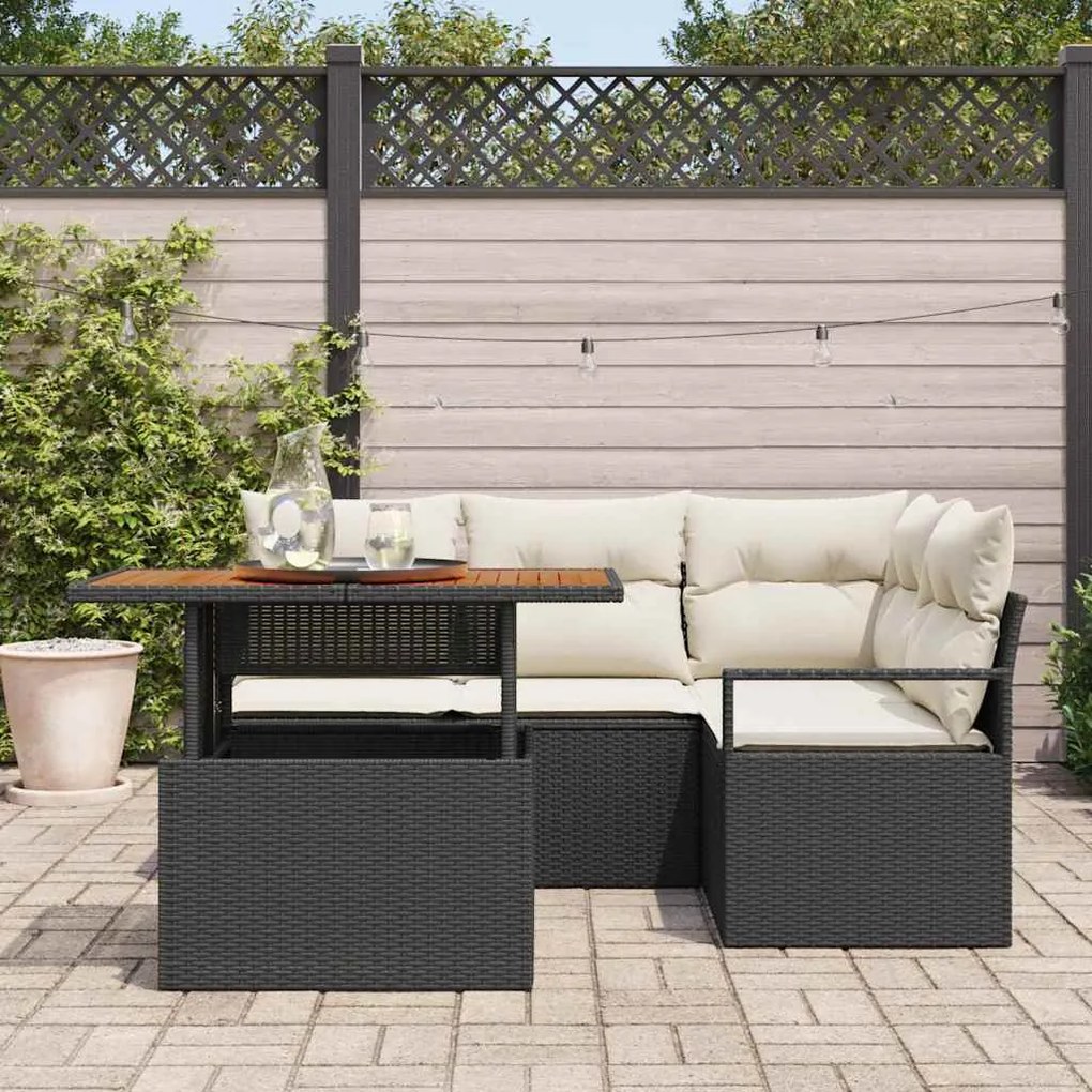 Conjunto de Sofá de Jardim com 5 Peças e Almofadas em Rattan Sintético