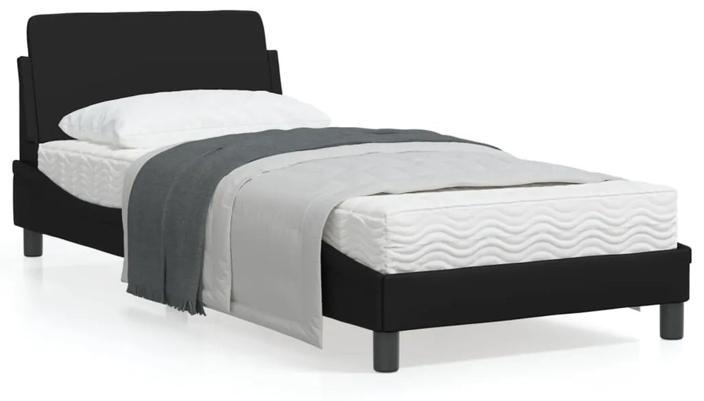 vidaXL Estrutura de cama c/ cabeceira 90x190 cm couro artificial preto