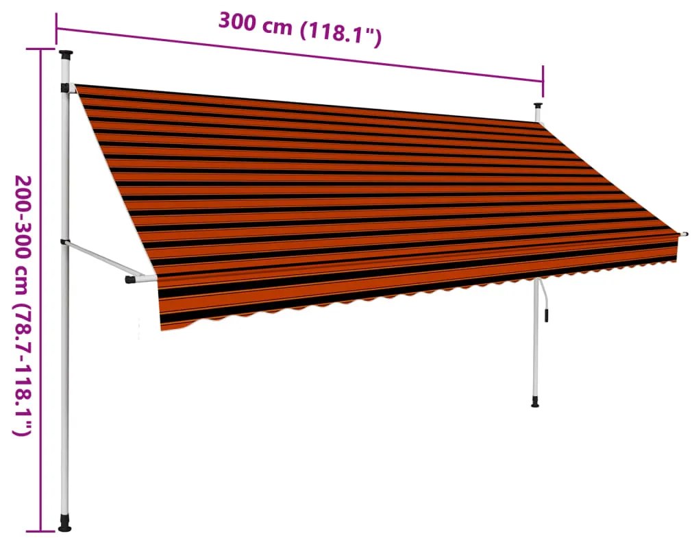 Toldo retrátil manual 300 cm laranja e castanho