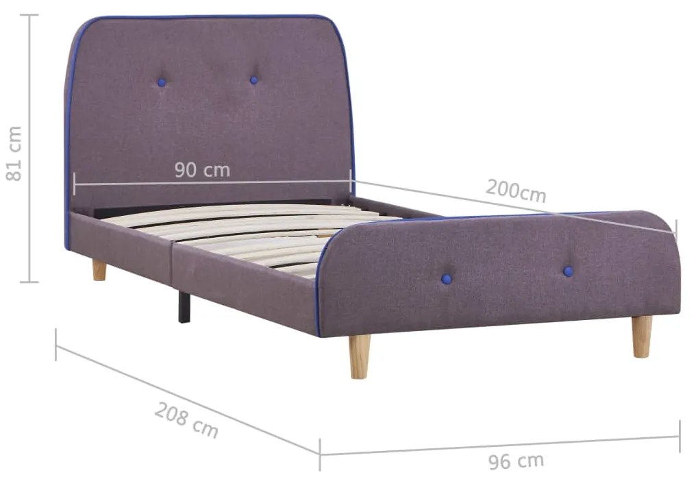 Estrutura de cama 90x200 cm tecido cinzento-acastanhado