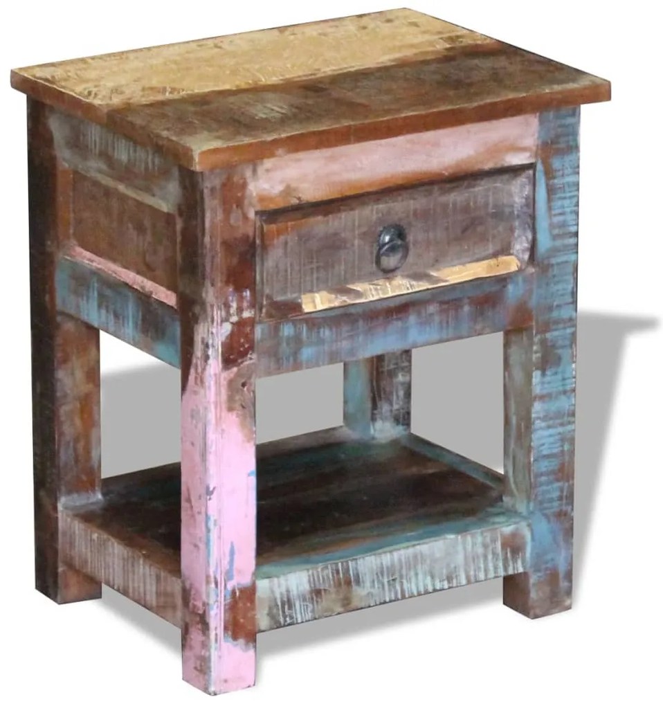 Mesa de apoio c/ 1 gaveta madeira reciclada sólida 43x33x51 cm