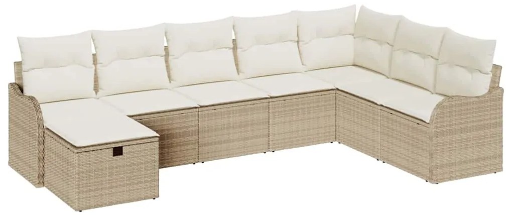 Conjunto de Sofá de Jardim 8 Peças da com Almofadas Bege em Rattan e P