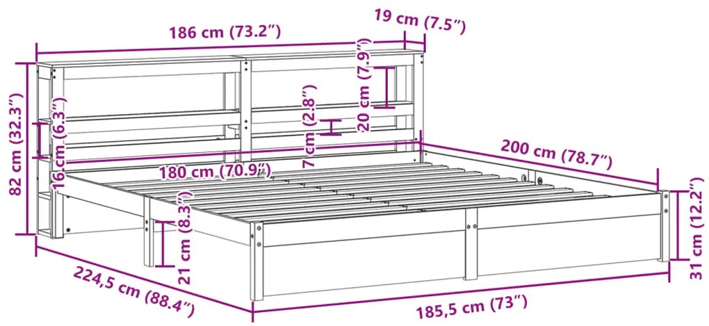 Estrutura de cama com cabeceira 180x200 cm pinho maciço