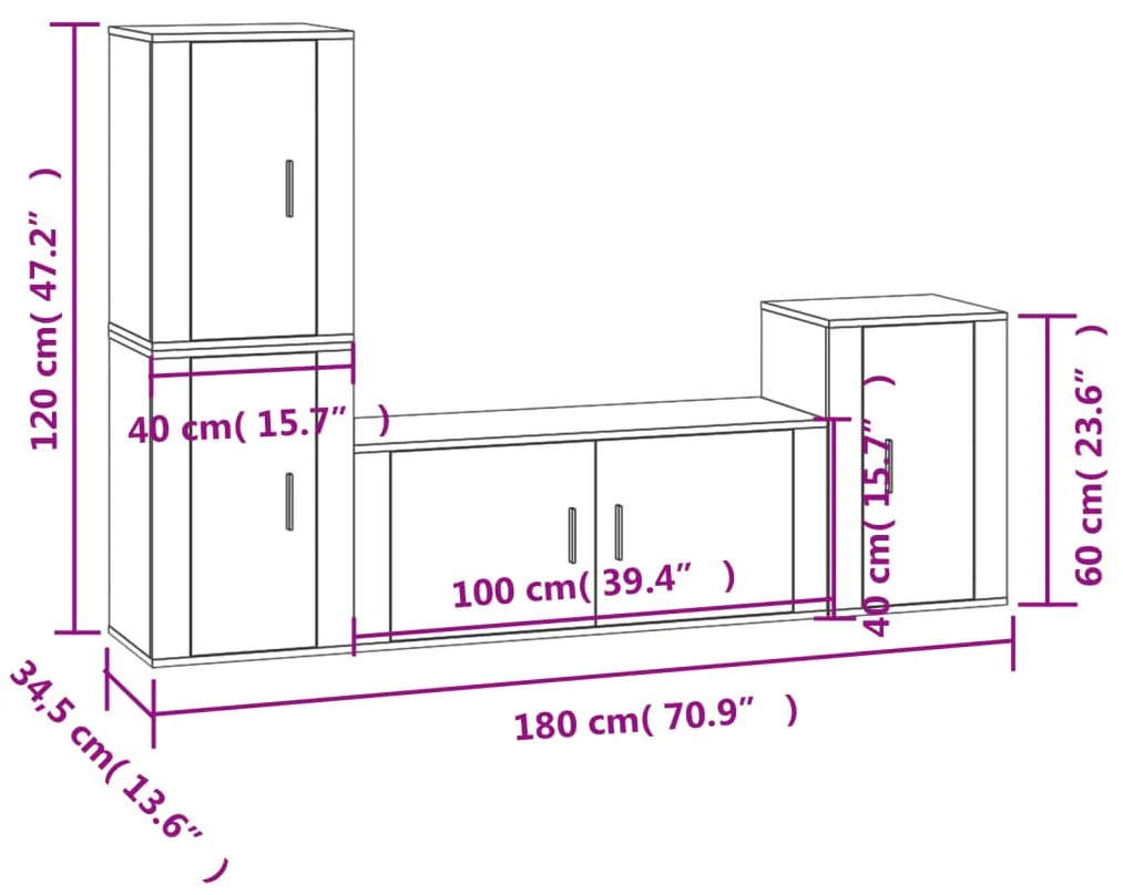 Conjunto móveis de TV 4 pcs madeira processada cinzento cimento