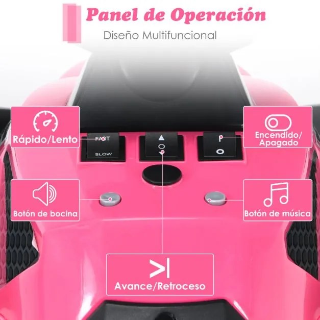 Moto 4 Elétrica para Crianças a Bateria 12V com Velocidade Ajustável Luzes LED Música 3-8 Anos 94 x 60 x 73 cm Rosa