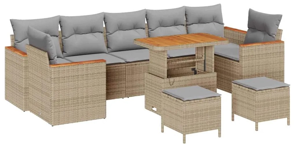 Conjunto de Sofá de Jardim vidaXL de 10 peças com Almofadas em Bege de