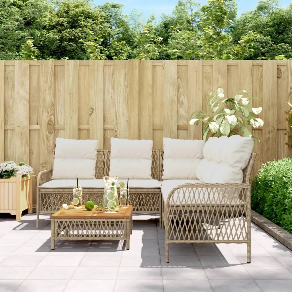 2 pcs conjunto de sofás p/ jardim com almofadões vime PE bege