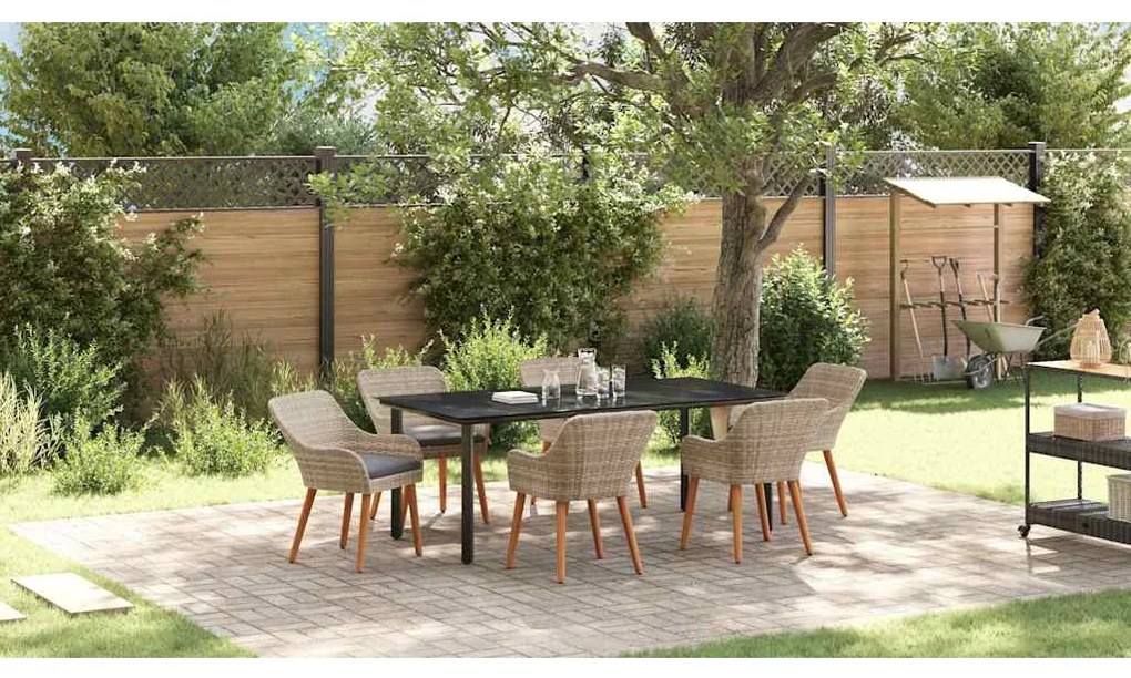 Conjunto de sala de jantar 7 pcs Cinza claro e preto