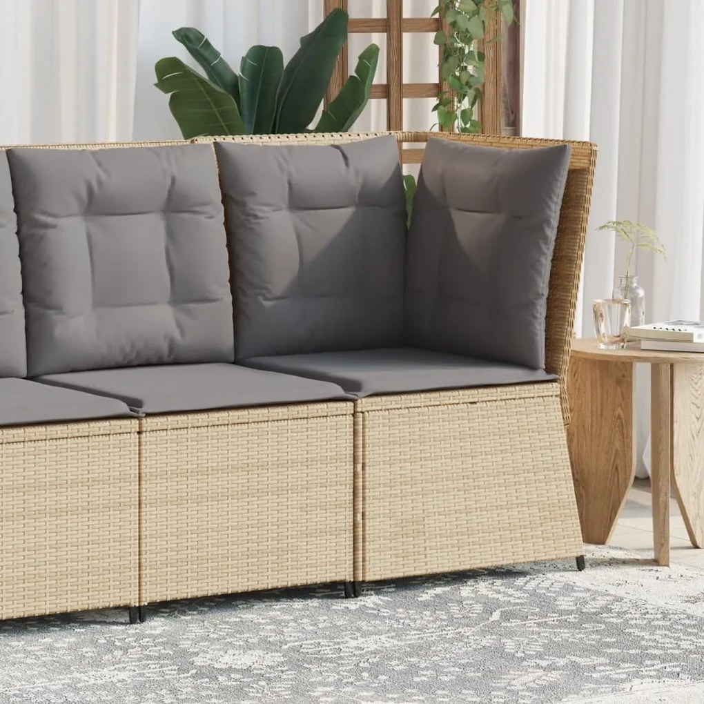 vidaXL Sofá de canto para jardim com almofadões vime PE bege