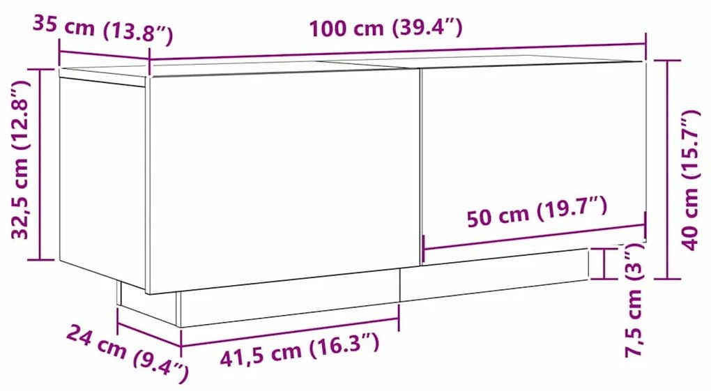 Estante para TV vidaXL Preta em Carvalho 100x35x40 cm em Madeira Engen