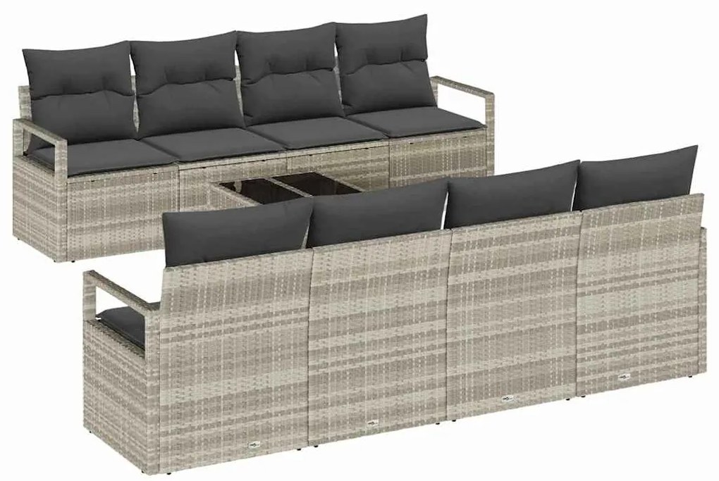 Conjunto de Sofá de Jardim de 9 Peças com Almofadas Cinza Claro de Rat