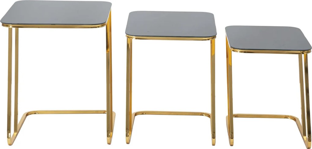 CONJUNTO DE 3 MESAS SIMPLES 44X50,5X55,5-39X49X51-34X47X45 CM DOURADO E PRETO