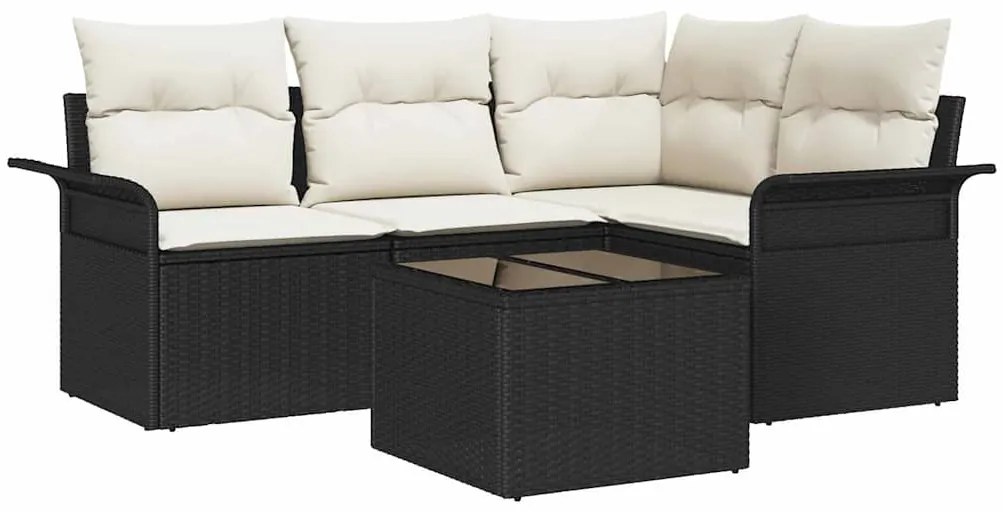 Conjunto de Sofá de Jardim de 4 Peças com Almofadas Rattan Poliéster M