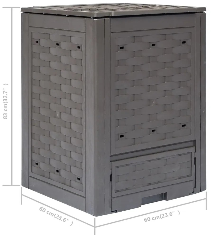 Compostores jardim 2pcs 60x60x83cm 600L plástico vime castanho