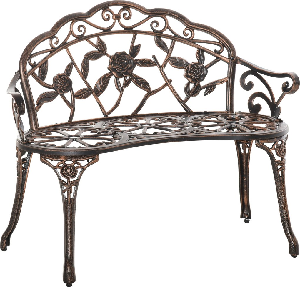 Outsunny Banco de jardim metálico 2 lugares, banco em estilo retro, banco de parque com padrão floral 100 x 54 x 78 cm, Bronze | Aosom Portugal