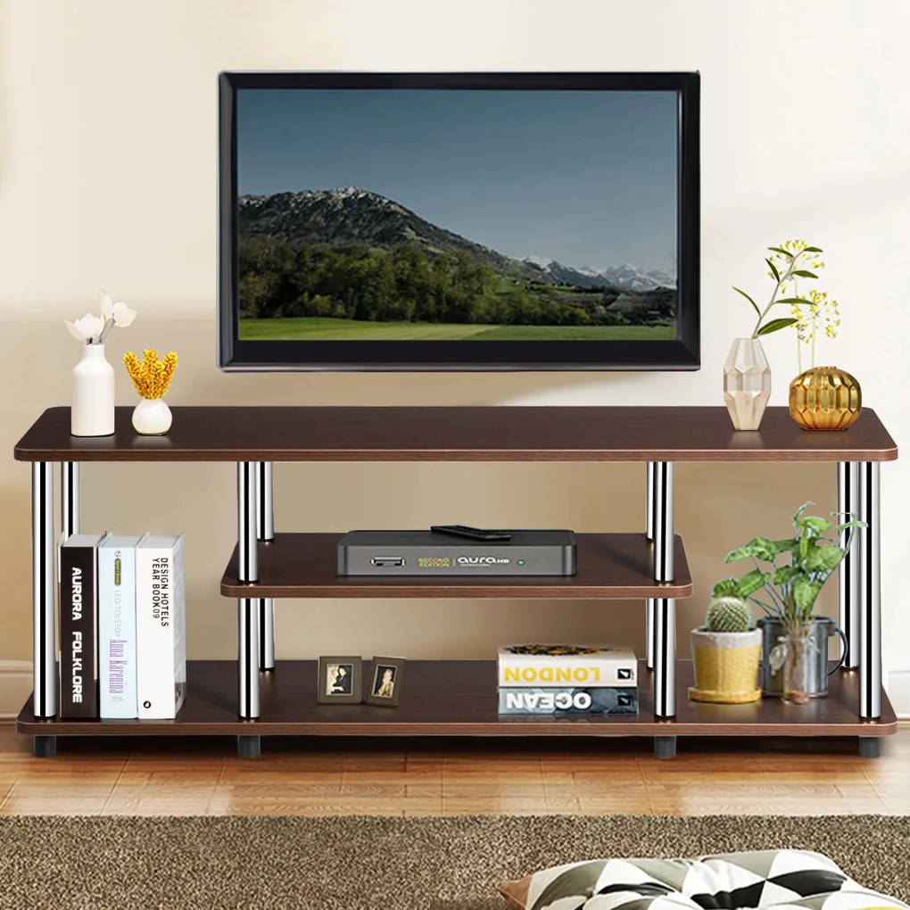 Móvel para TV de 3 níveis até 48" Mesa Multi-Media Consola Home Living Room 111 x 29,5 x 39,5 cm Castanho