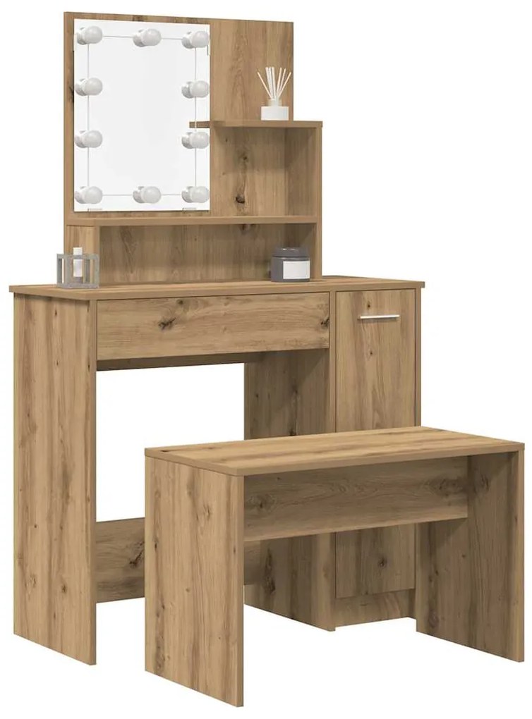 Conjunto penteadeiracom LED deriv. madeira carvalho artisiano