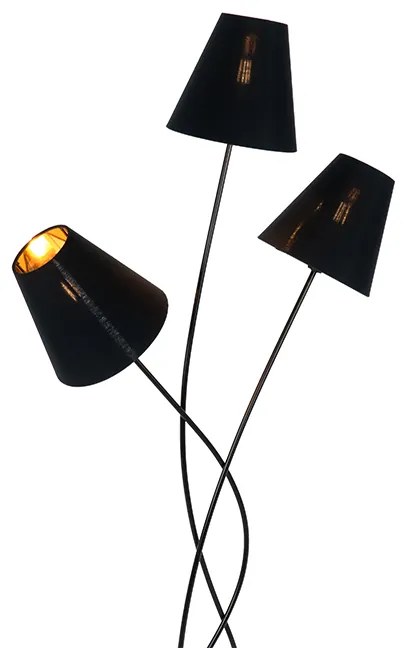 Candeeiro de pé design preto 3 luzes douradas - MELIS Moderno