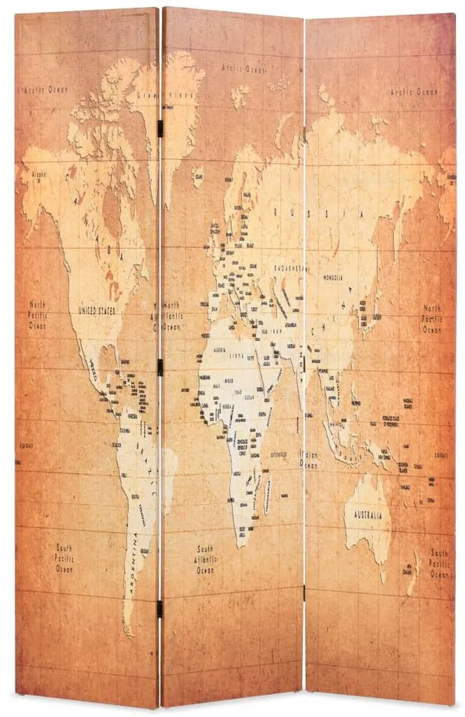 Biombo dobrável mapa mundo 120x170 cm amarelo